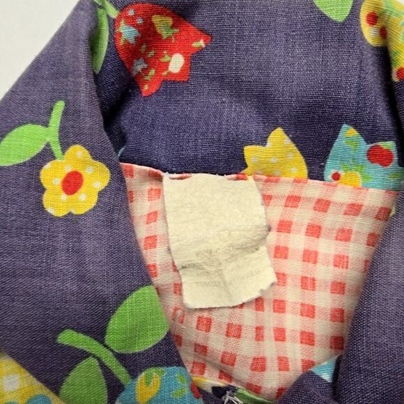 Vintage Floral Patchwork Shirt Red Gingham Long Sleeve Retro Medium Blouse 70s - Picture 7 of 10